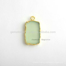 Handmade Micron Gold Plated Sterling Silver Bezel Connector and Charm Natural Best Quality Green Chalcedony Gemstone Bezel Charm